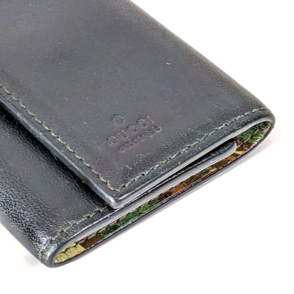 Gucci Blooms Green & Black leather key case floral pattern 6 ring Authentic - Picture 8 of 16